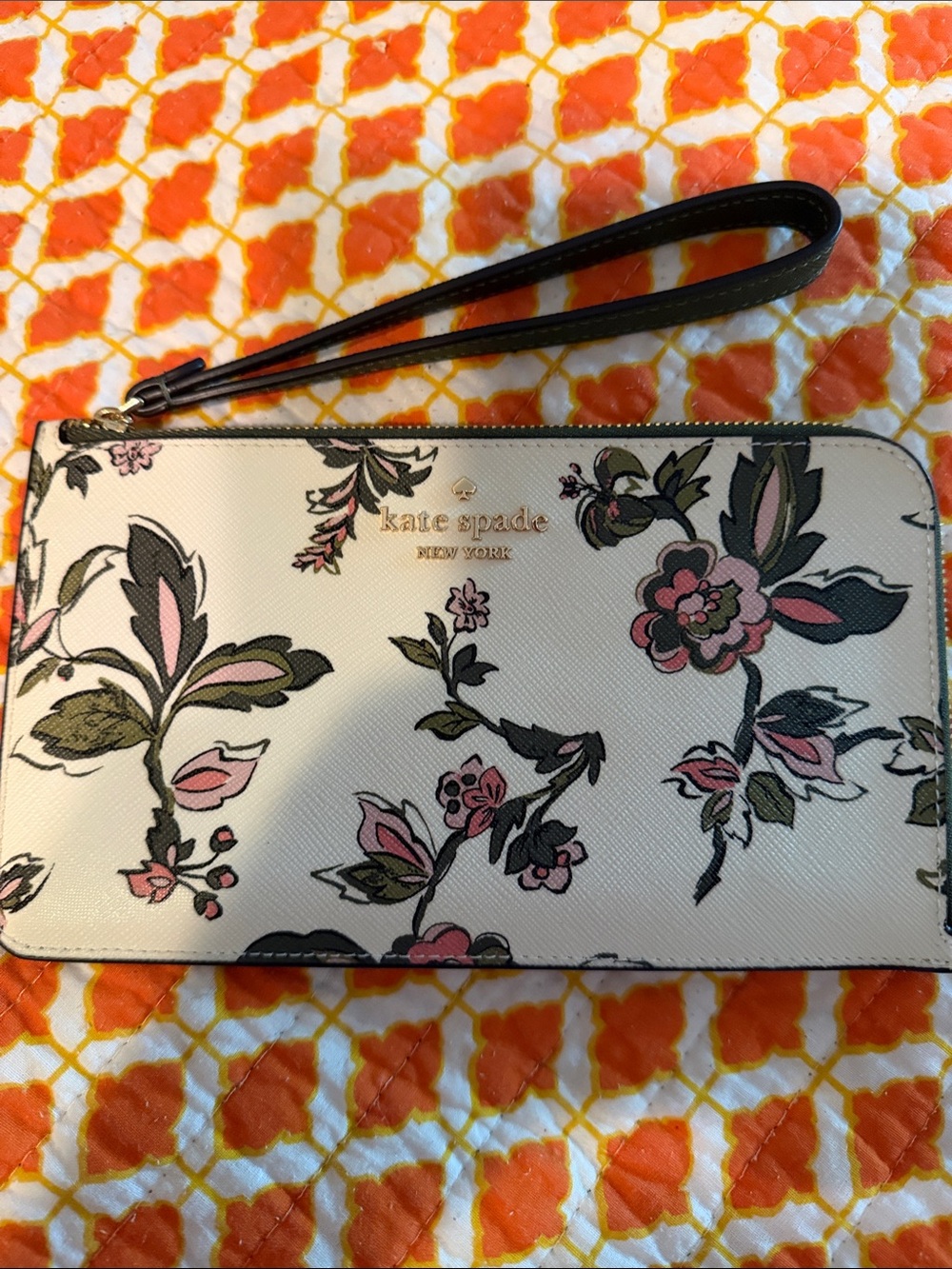 kate spade Floral Wristlet in Cream, Pink, Green and Black